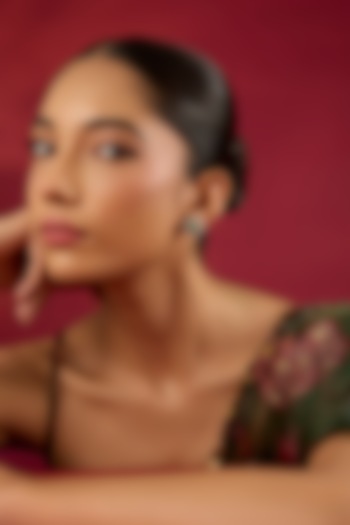 Gold Finish Kundan Polki & Emerald Stone Stud Earrings by Hunar at Pernia's Pop Up Shop