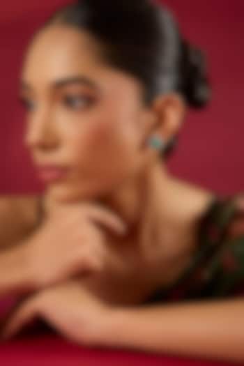 Gold Finish Kundan Polki & Emerald Stone Stud Earrings by Hunar at Pernia's Pop Up Shop