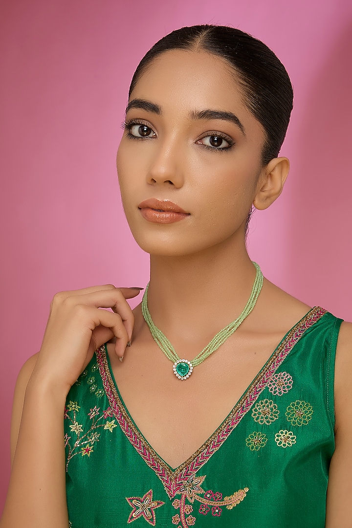 Gold Finish Kundan Polki & Emerald Stone Necklace by Hunar at Pernia's Pop Up Shop