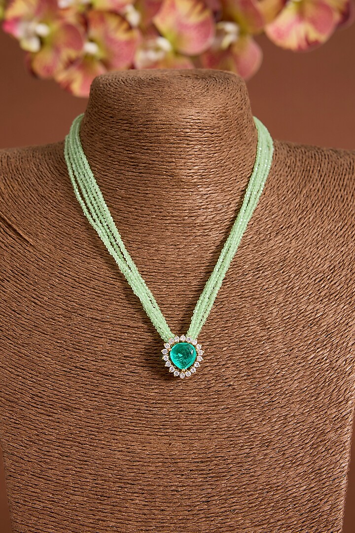 Gold Finish Kundan Polki & Emerald Stone Necklace In Sterling Silver by Hunar at Pernia's Pop Up Shop