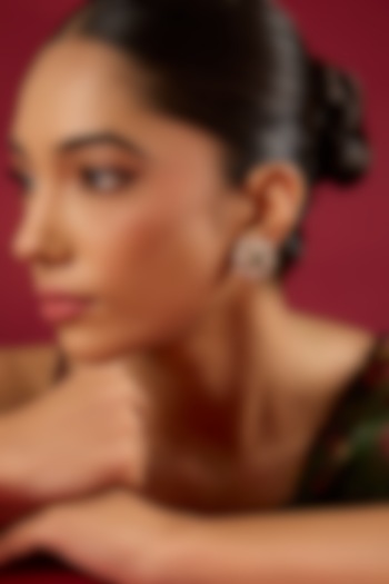 Gold Finish Kundan Polki & Emerald Stone Stud Earrings by Hunar at Pernia's Pop Up Shop