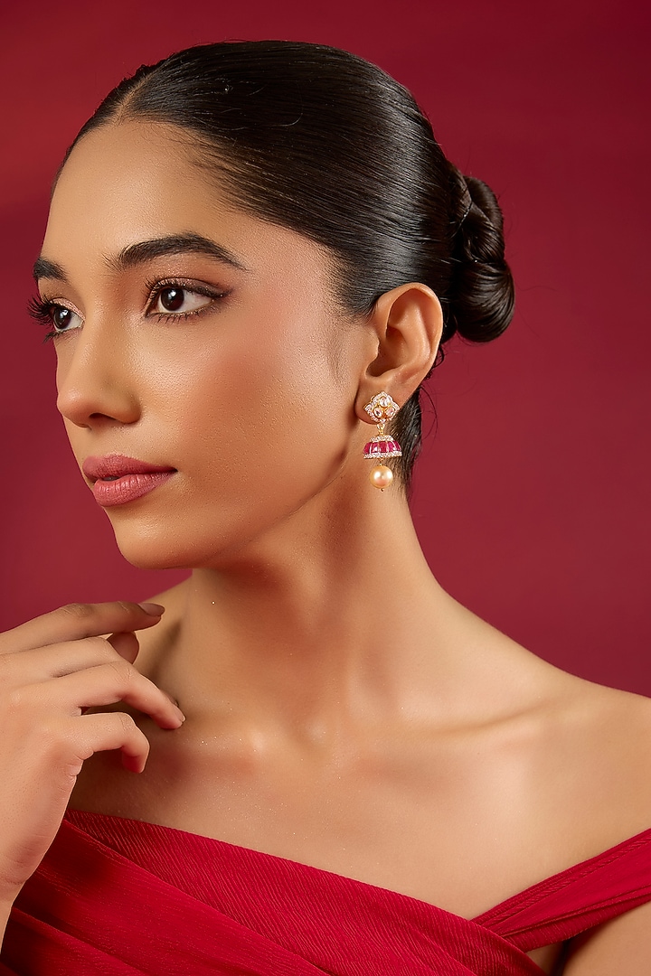 Gold Finish Kundan Polki & Pearl Dangler Earrings by Hunar at Pernia's Pop Up Shop