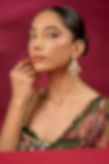 Gold Finish Kundan Polki & White Stone Dangler Earrings by Hunar at Pernia's Pop Up Shop