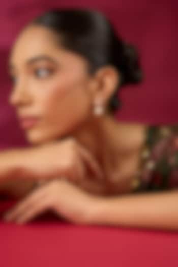 Gold Finish Kundan Polki & White Stone Stud Earrings by Hunar at Pernia's Pop Up Shop