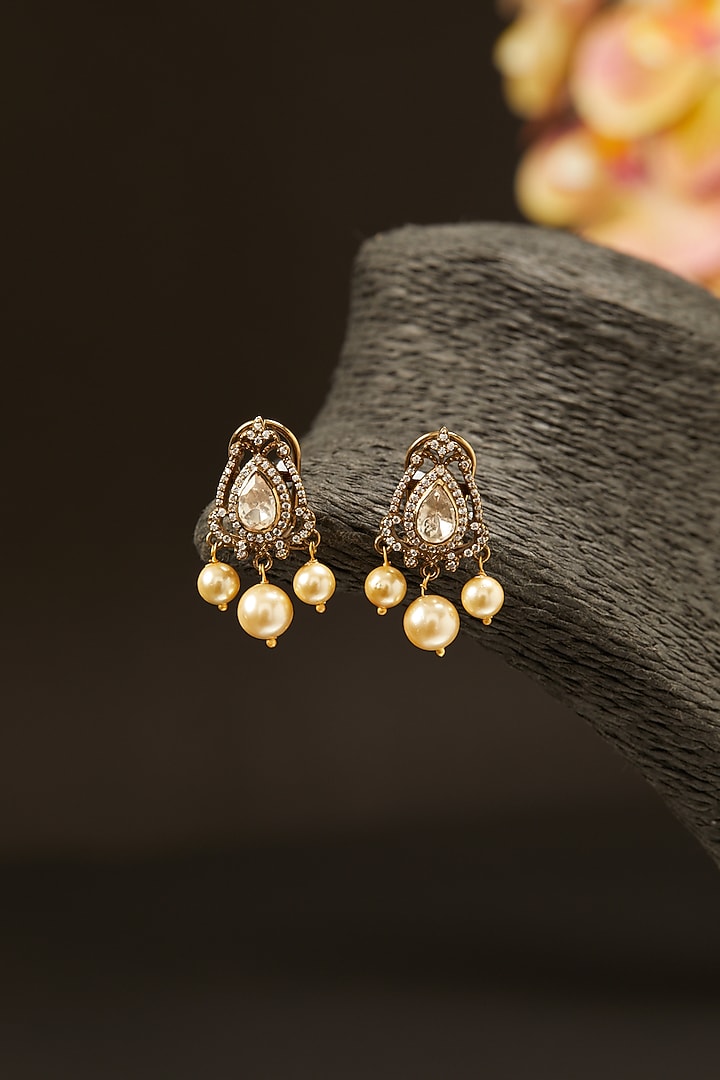 Gold Finish Pearls Stud Earrings In Sterling Silver by Hunar at Pernia's Pop Up Shop