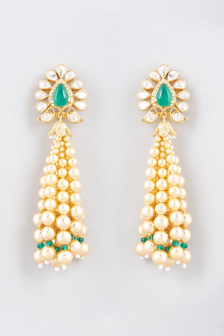 Gold Finish Moissanite Polki Earrings In Sterling Silver by Hunar at Pernia's Pop Up Shop