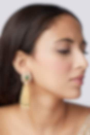 Gold Finish Moissanite Polki Dangler Earrings In Sterling Silver by Hunar at Pernia's Pop Up Shop