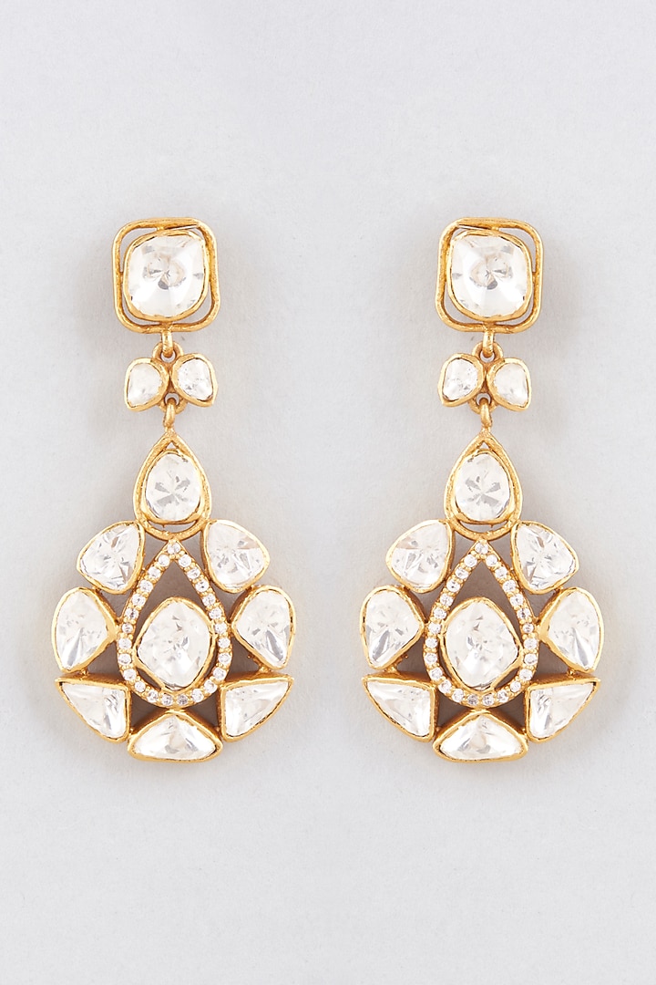 Gold Finish Moissanite Polki Stud Earrings In Sterling Silver by Hunar at Pernia's Pop Up Shop