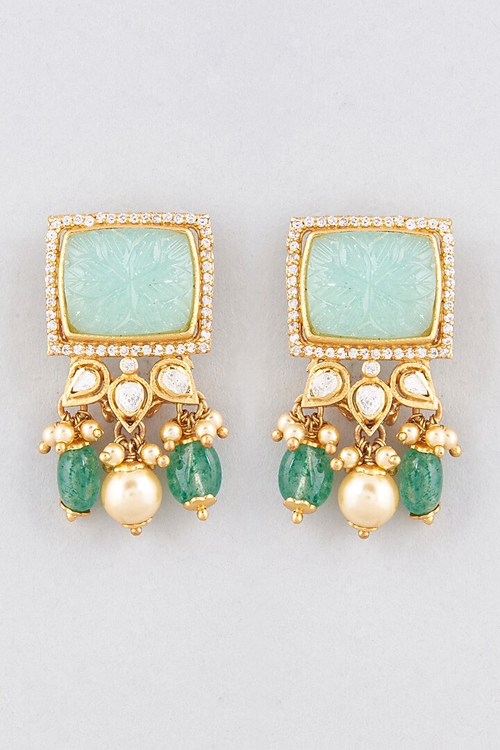Gold Finish Stud Earrings In Sterling Silver by Hunar at Pernia's Pop Up Shop