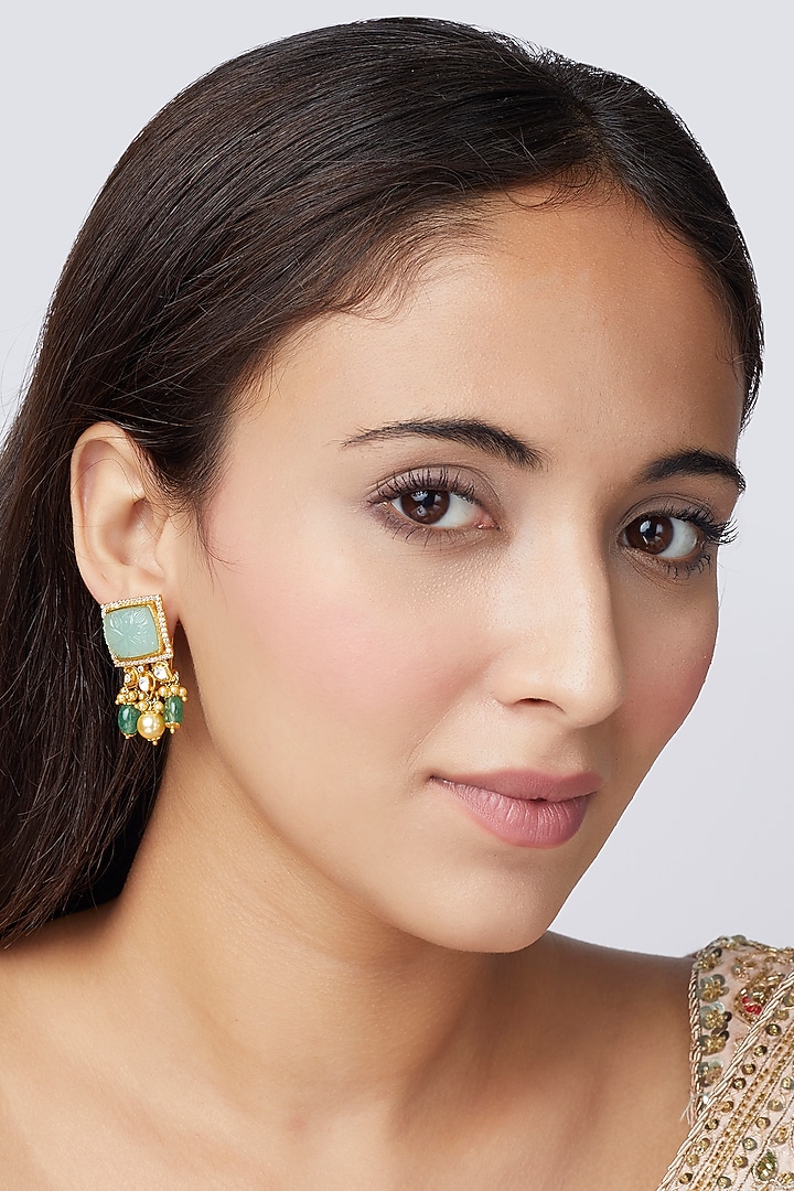 Gold Finish Stud Earrings In Sterling Silver by Hunar at Pernia's Pop Up Shop