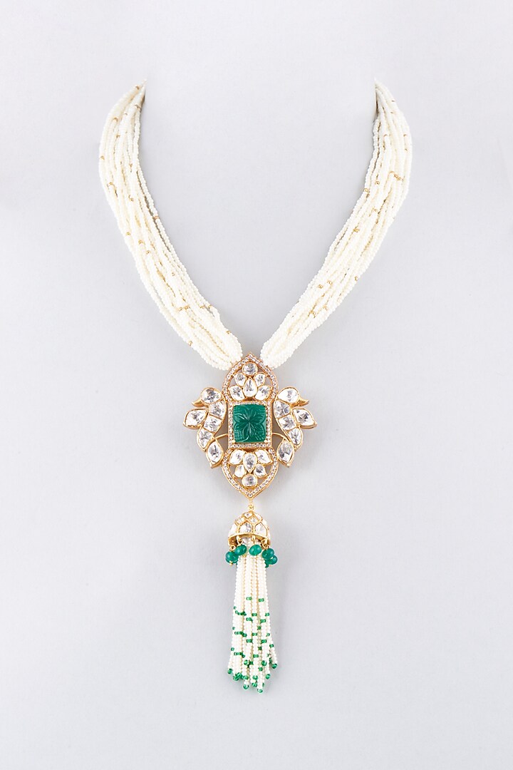 Gold Finish Moissanite Polki Necklace In Sterling Silver by Hunar at Pernia's Pop Up Shop
