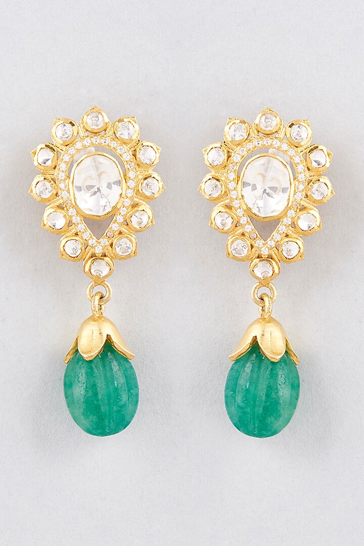 Gold Finish Moissanite Polki Earrings In Sterling Silver by Hunar at Pernia's Pop Up Shop