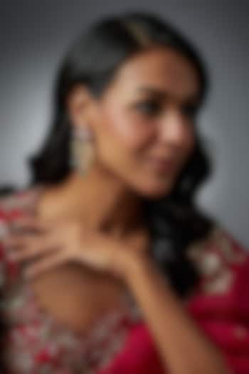 Gold Finish Moissanite Polki & Ruby Synthetic Stones Dangler Earrings In Sterling Silver by Hunar at Pernia's Pop Up Shop