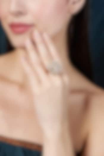 Gold Finish Moissanite Kundan Polki Ring In Sterling Silver by Hunar at Pernia's Pop Up Shop