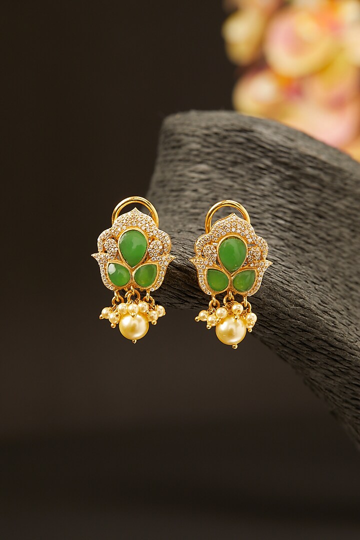 Gold Finish Synthetic Stones & Moissanite Earrings In Sterling Silver by Hunar at Pernia's Pop Up Shop