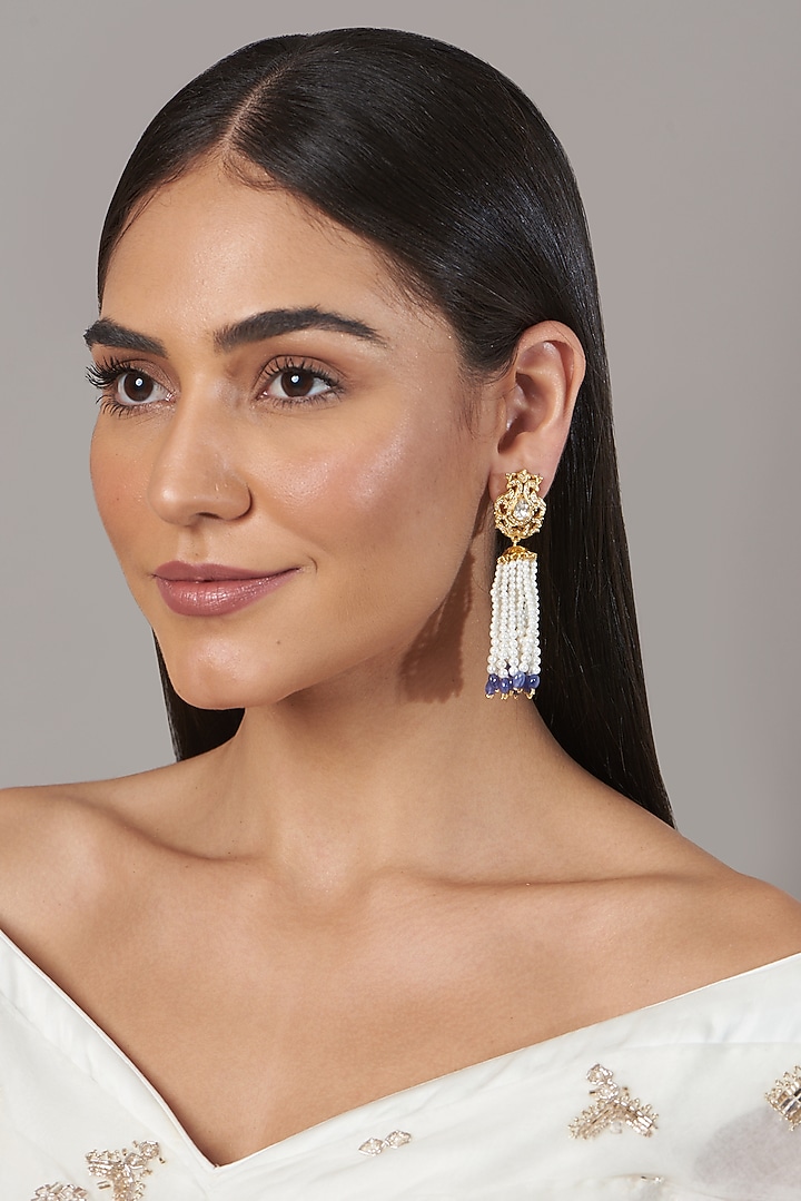 Gold Finish Moissanite Polki Earrings In Sterling Silver by Hunar at Pernia's Pop Up Shop