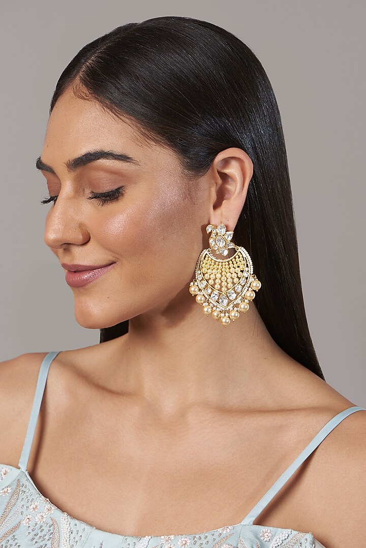 Gold Finish Chandbali Earrings In Sterling Silver by Hunar at Pernia's Pop Up Shop