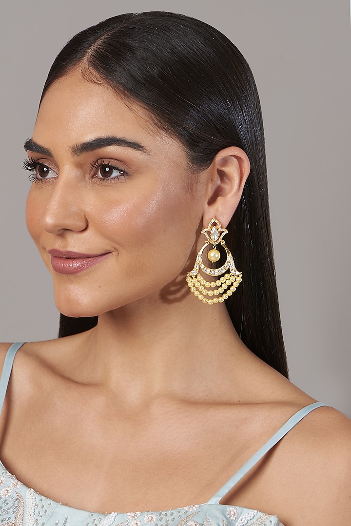 Gold Finish Moissanite Polki Earrings In Sterling Silver by Hunar at Pernia's Pop Up Shop