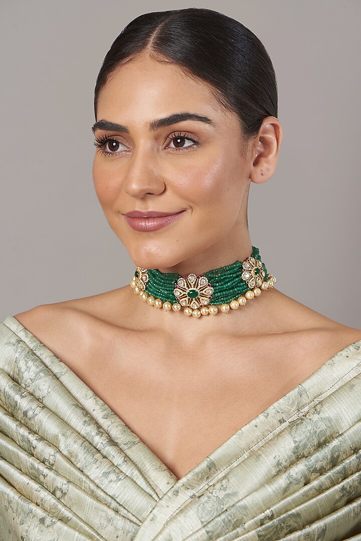 Gold Finish Beaded Choker Necklace In Sterling Silver by Hunar at Pernia's Pop Up Shop