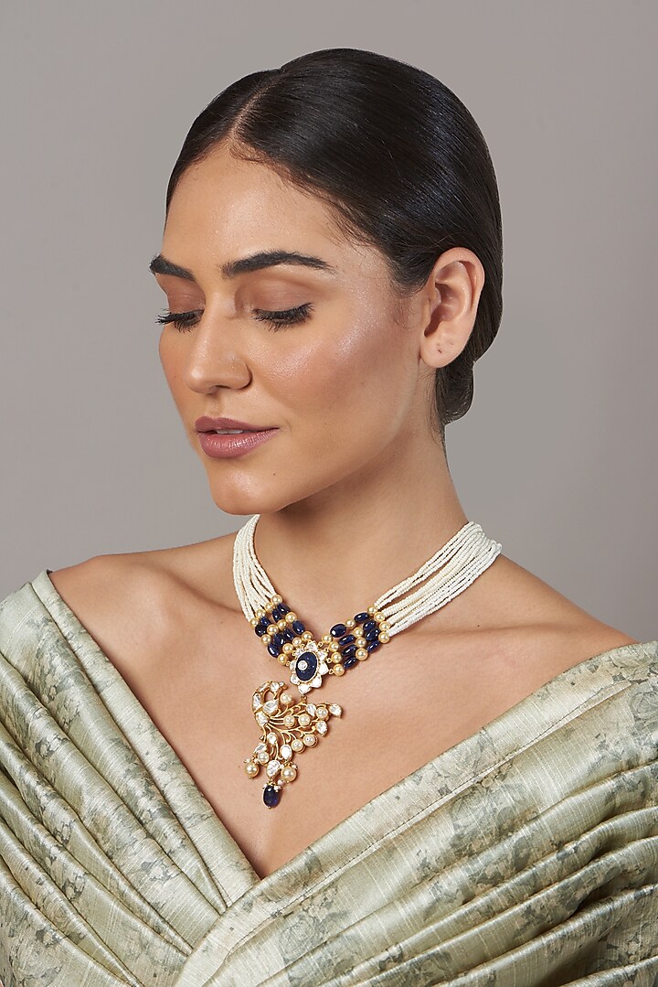 Gold Finish Beaded Choker Necklace In Sterling Silver by Hunar at Pernia's Pop Up Shop