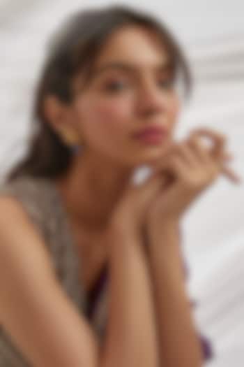 Gold Finish Moissanite Polki & Blue Stone Stud Earrings In Sterling Silver by Hunar at Pernia's Pop Up Shop