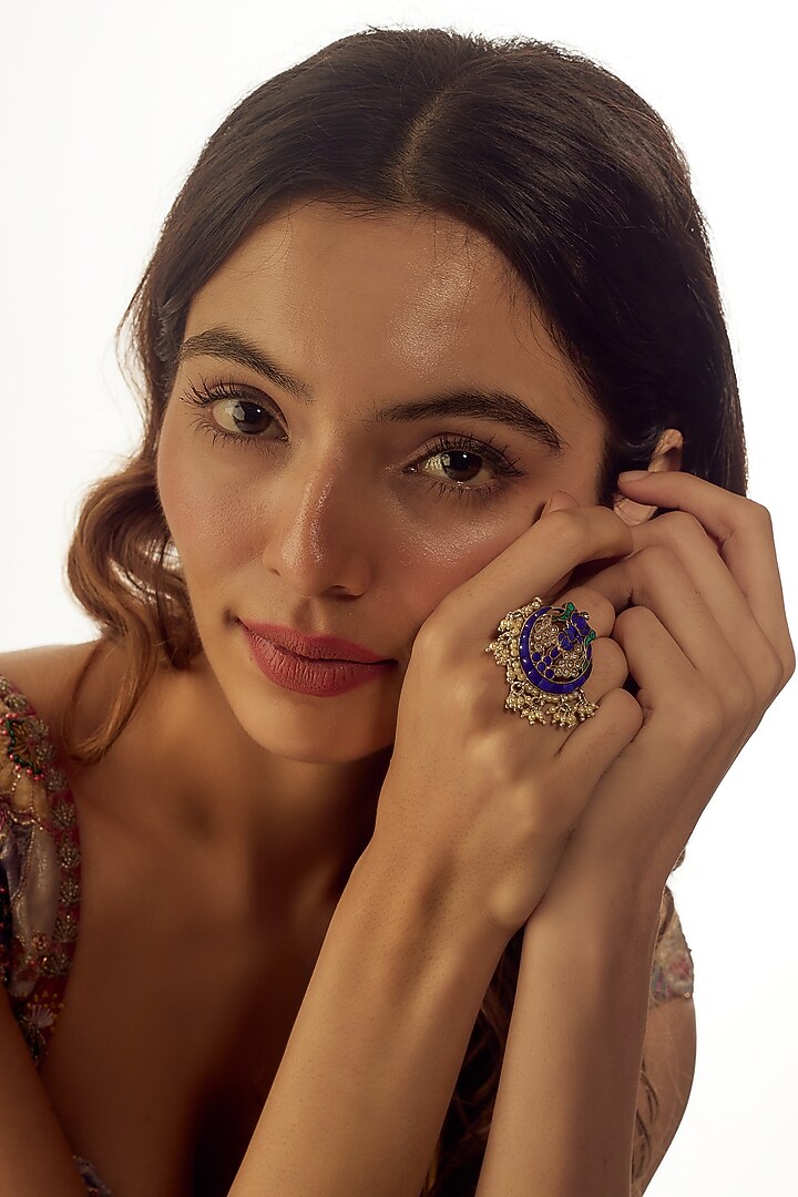 White Finish Moissanite Polki Ring In Sterling Silver by Hunar at Pernia's Pop Up Shop