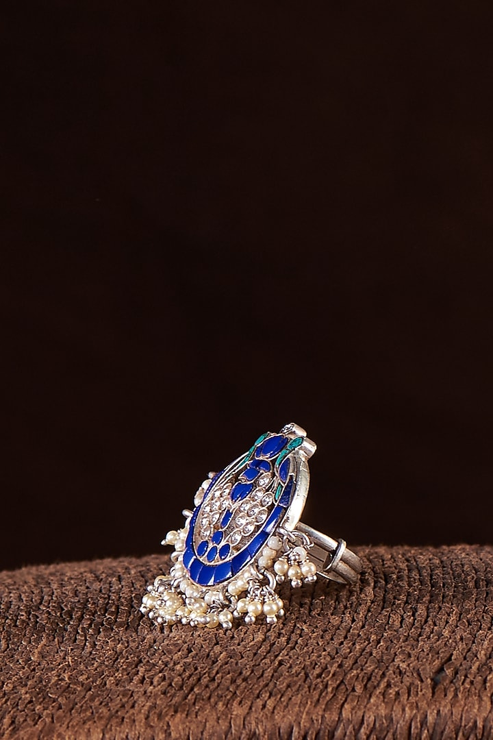 White Finish Moissanite Polki Ring In Sterling Silver by Hunar at Pernia's Pop Up Shop