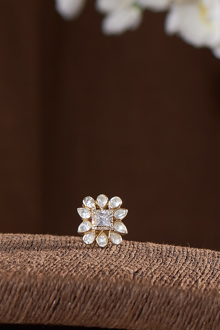 Gold Finish Moissanite Polki Ring In Sterling Silver by Hunar at Pernia's Pop Up Shop