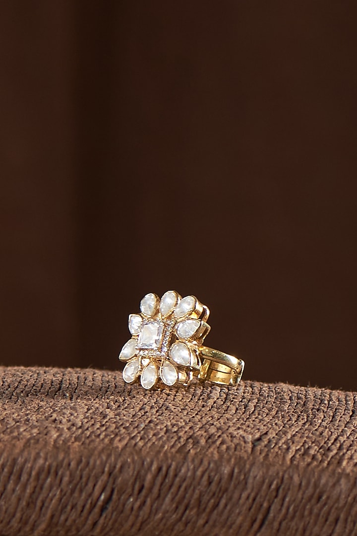 Gold Finish Moissanite Polki Ring In Sterling Silver by Hunar at Pernia's Pop Up Shop