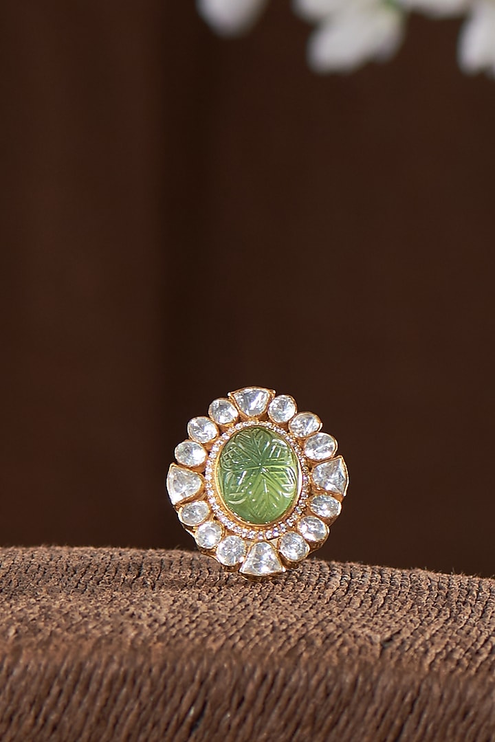 Gold Finish Moissanite Polki Ring In Sterling Silver by Hunar at Pernia's Pop Up Shop