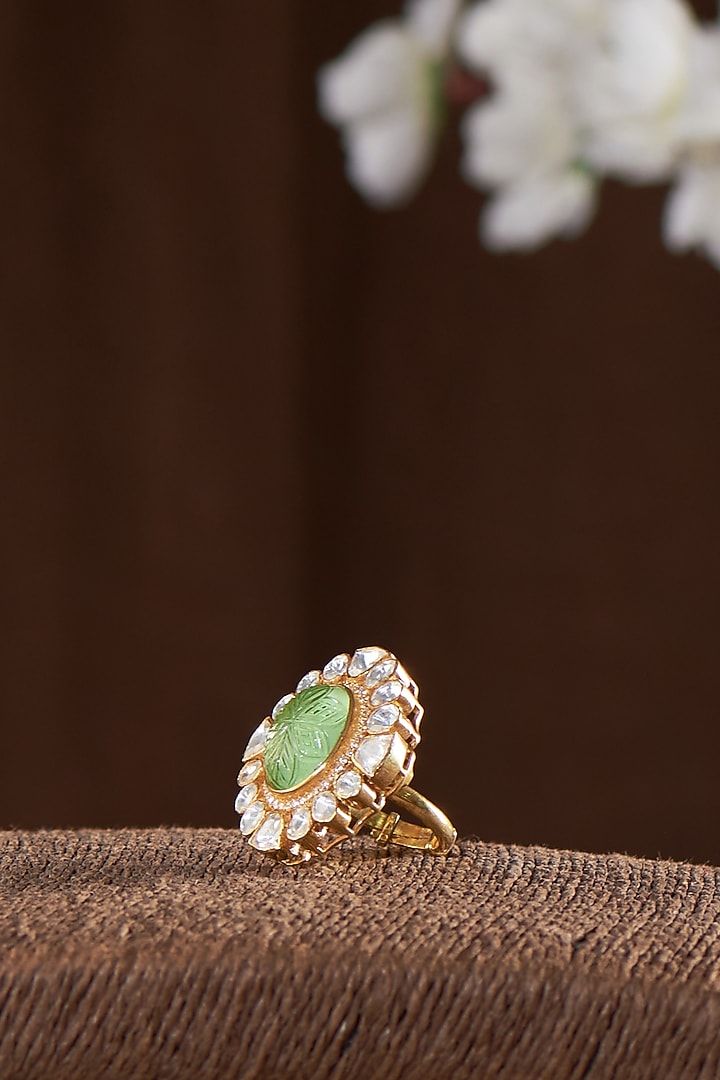 Gold Finish Moissanite Polki Ring In Sterling Silver by Hunar at Pernia's Pop Up Shop