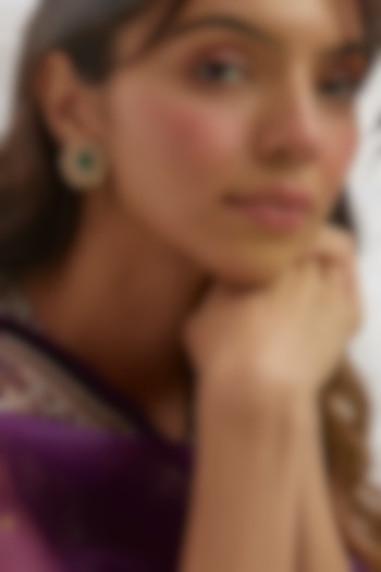 Gold Finish Moissanite Polki & Green Stone Stud Earrings In Sterling Silver by Hunar at Pernia's Pop Up Shop