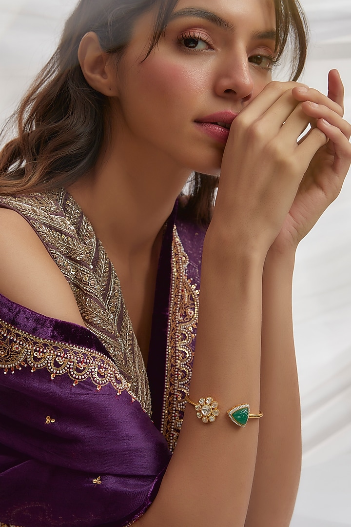 Gold Finish Moissanite Polki Bracelet In Sterling Silver by Hunar at Pernia's Pop Up Shop