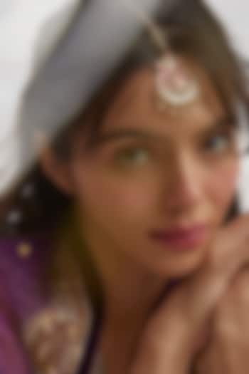 Gold Finish Moissanite Polki Maang Tikka In Sterling Silver by Hunar at Pernia's Pop Up Shop