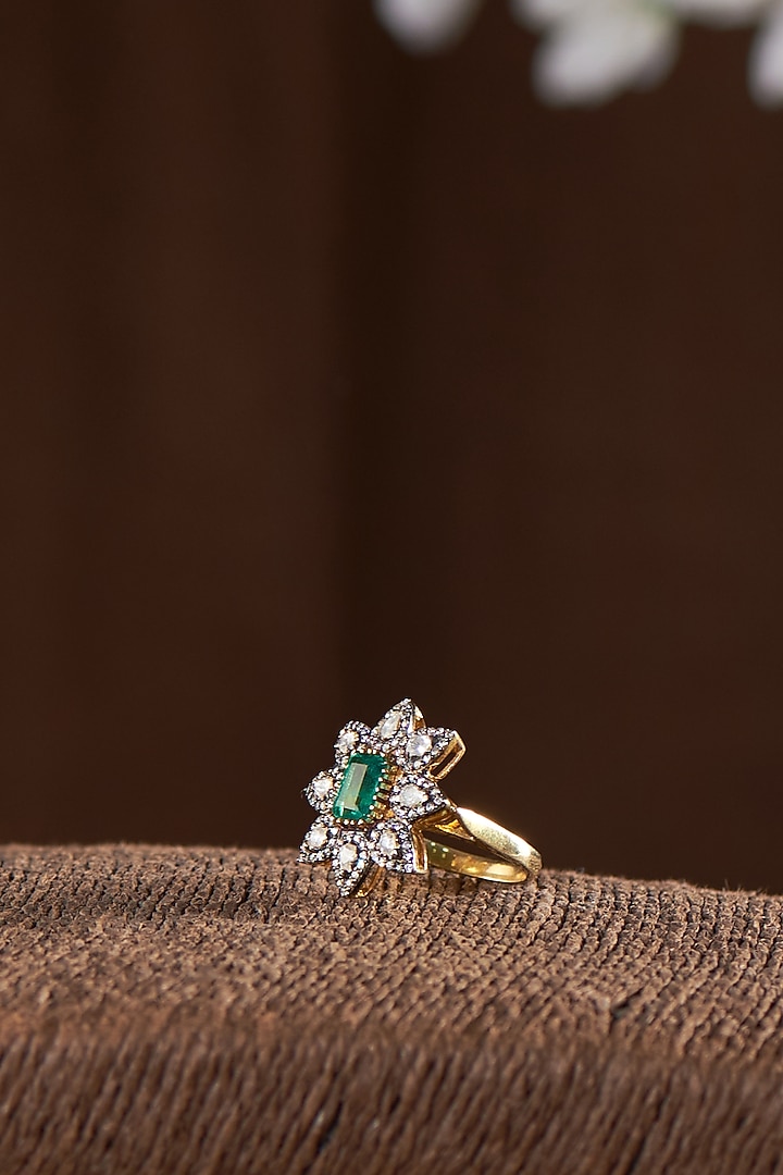 Two-Tone Finish Moissanite Polki Ring In Sterling Silver by Hunar at Pernia's Pop Up Shop