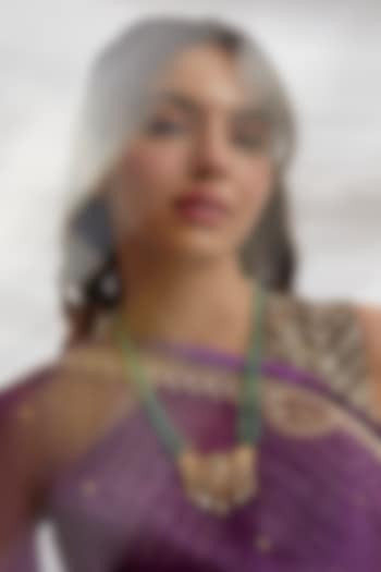 Gold Finish Moissanite Polki & Green Stone Long Necklace In Sterling Silver by Hunar at Pernia's Pop Up Shop