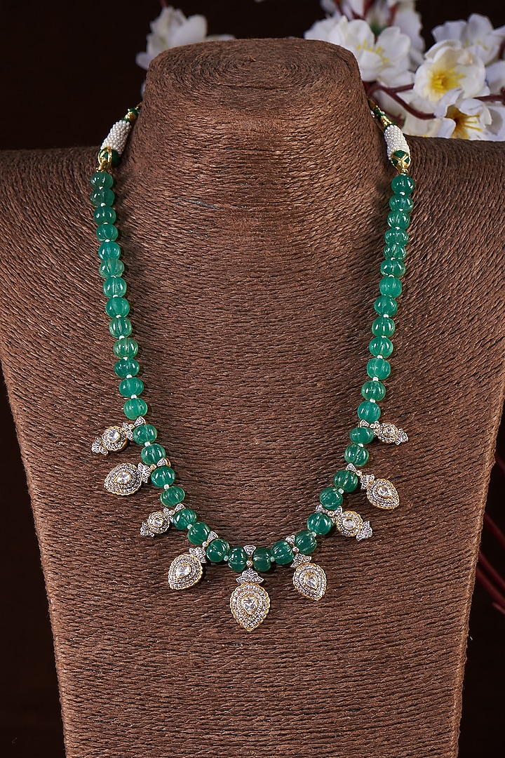 Gold Finish Moissanite Polki Choker Necklace In Sterling Silver by Hunar at Pernia's Pop Up Shop