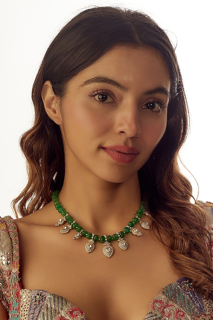 Gold Finish Moissanite Polki Choker Necklace In Sterling Silver by Hunar at Pernia's Pop Up Shop