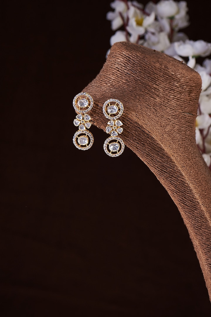 Gold Finish Moissanite Polki Dangler Earrings In Sterling Silver by Hunar at Pernia's Pop Up Shop