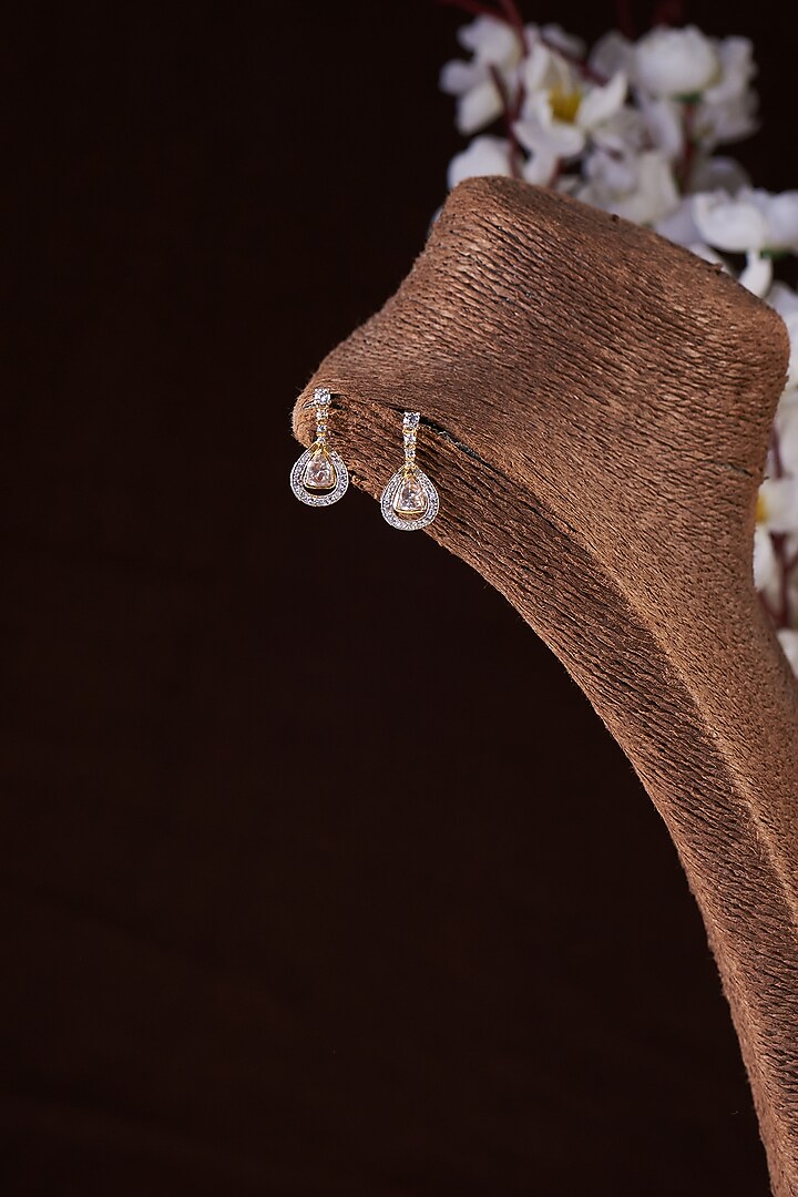 Gold Finish Moissanite Polki Dangler Earrings In Sterling Silver by Hunar at Pernia's Pop Up Shop