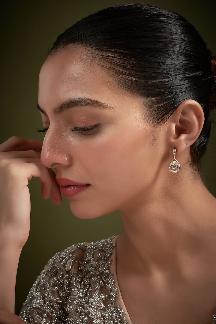 Gold Finish Moissanite Polki Dangler Earrings In Sterling Silver by Hunar at Pernia's Pop Up Shop