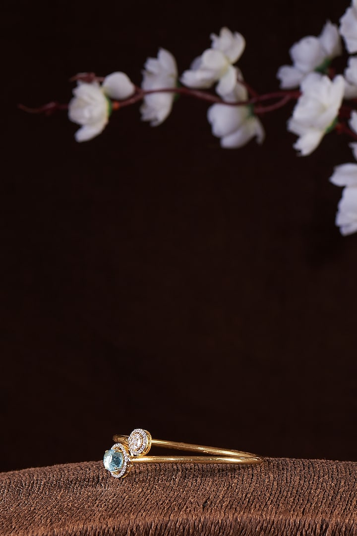Gold Finish Moissanite Polki Openable Bracelet In Sterling Silver by Hunar at Pernia's Pop Up Shop