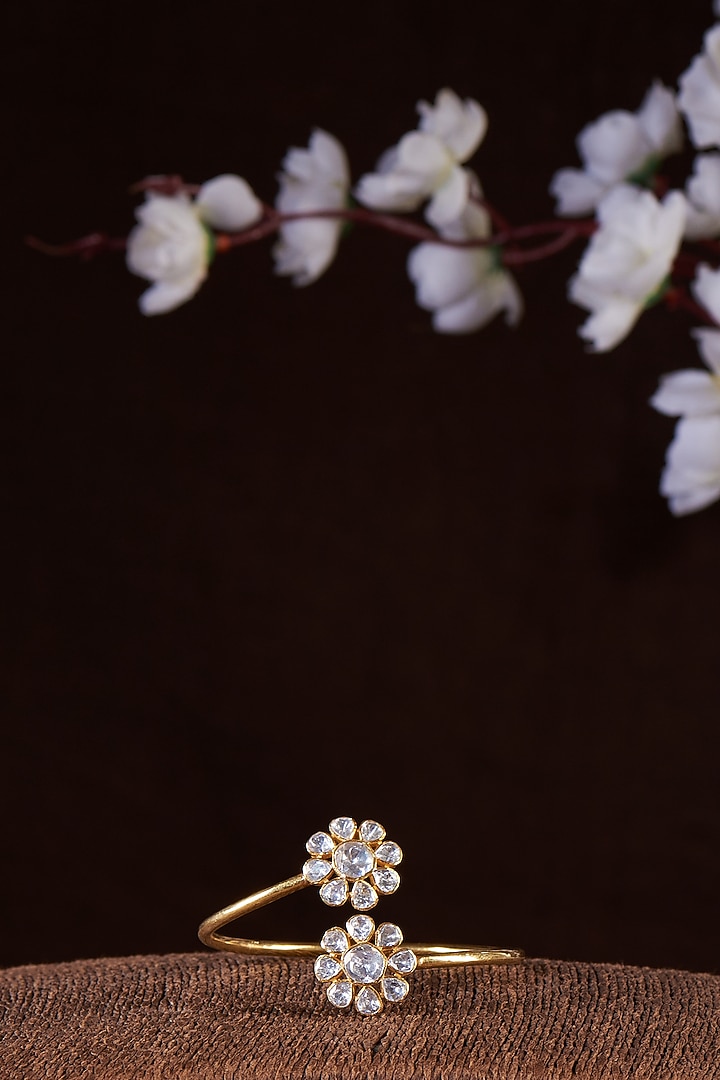 Gold Finish Moissanite Polki Bracelet In Sterling Silver by Hunar at Pernia's Pop Up Shop