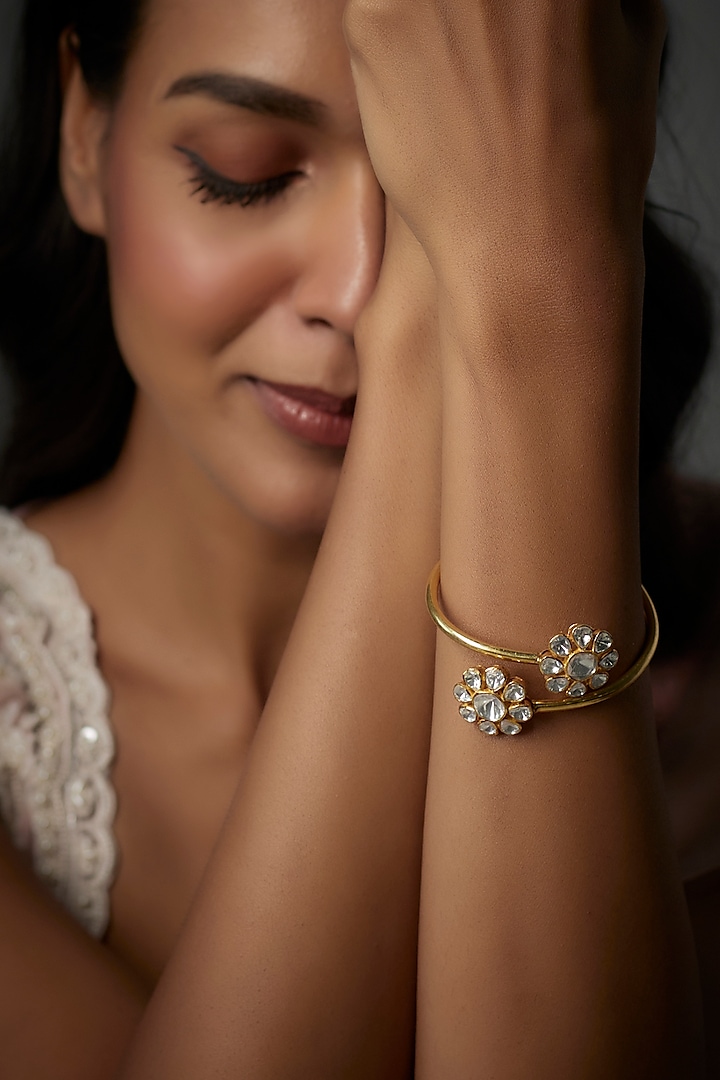 Gold Finish Moissanite Polki Bracelet In Sterling Silver by Hunar at Pernia's Pop Up Shop
