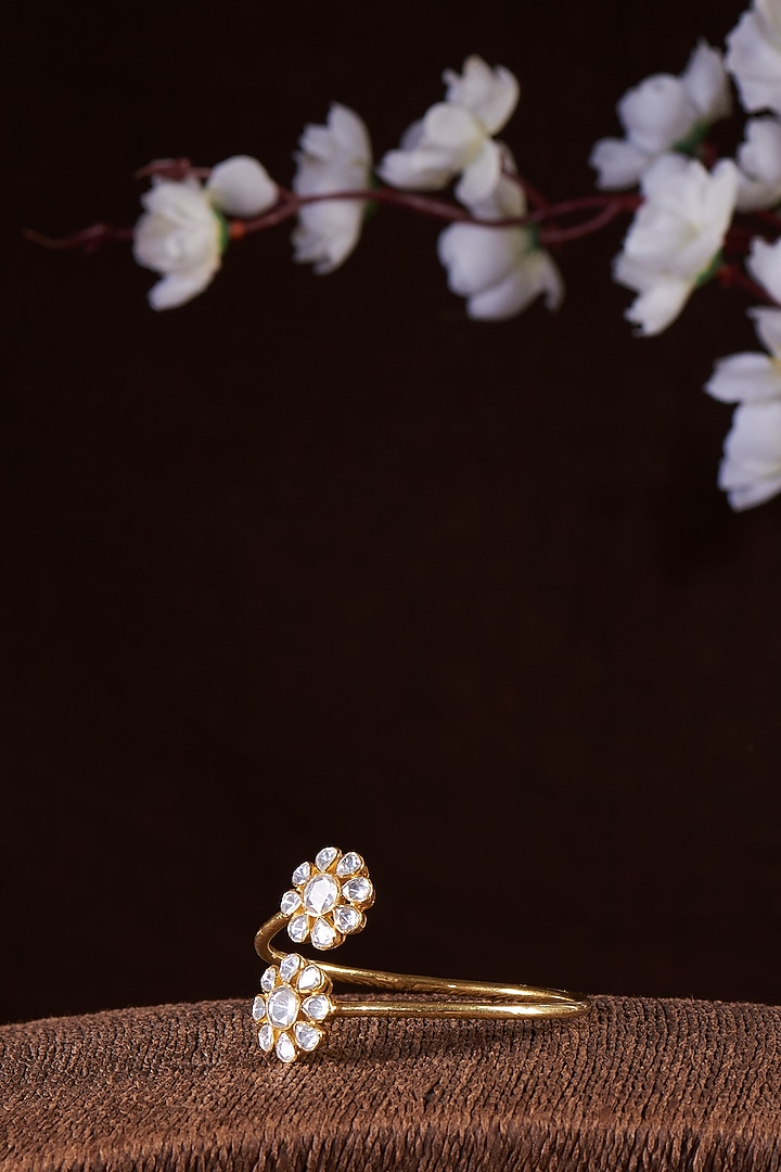 Gold Finish Moissanite Polki Bracelet In Sterling Silver by Hunar at Pernia's Pop Up Shop
