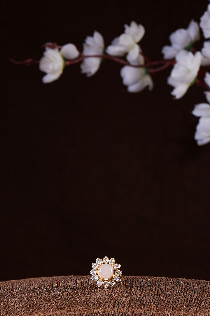 Gold Finish Moissanite Polki Ring In Sterling Silver by Hunar at Pernia's Pop Up Shop