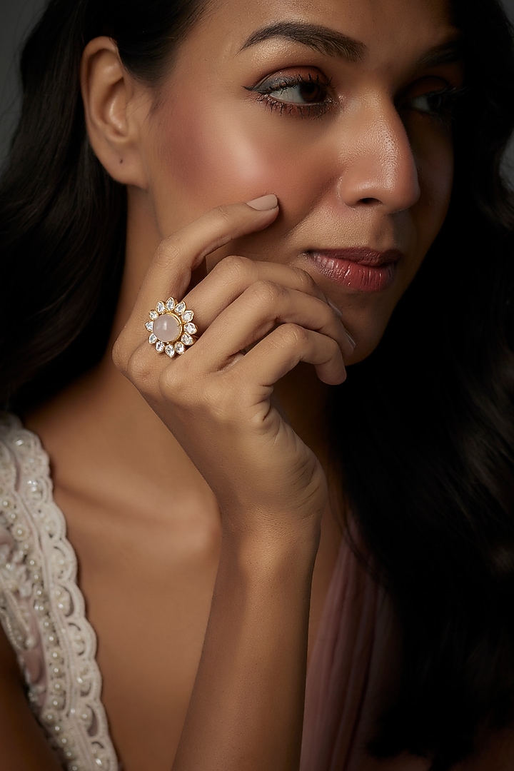Gold Finish Moissanite Polki Ring In Sterling Silver by Hunar at Pernia's Pop Up Shop