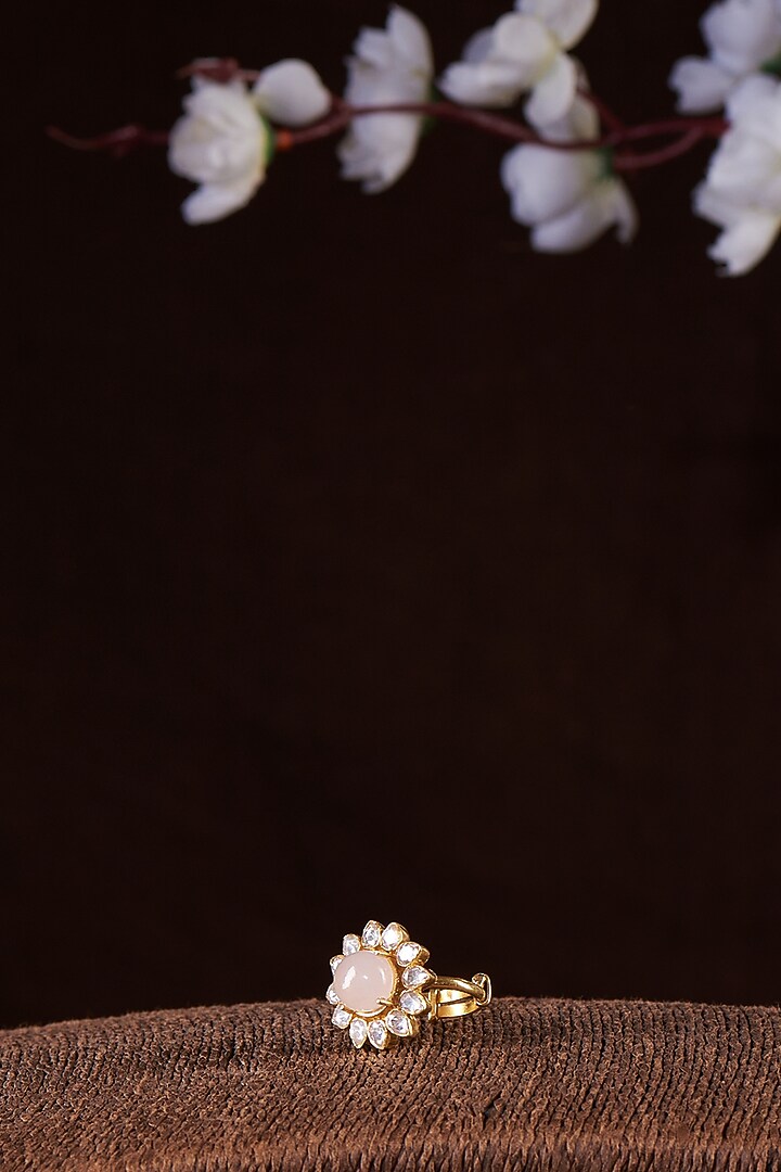 Gold Finish Moissanite Polki Ring In Sterling Silver by Hunar at Pernia's Pop Up Shop