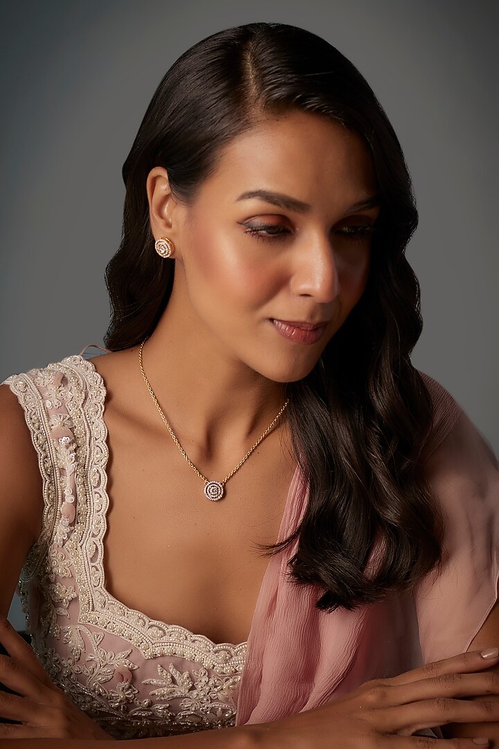 Gold Finish Moissanite Polki Necklace Set In Sterling Silver by Hunar at Pernia's Pop Up Shop