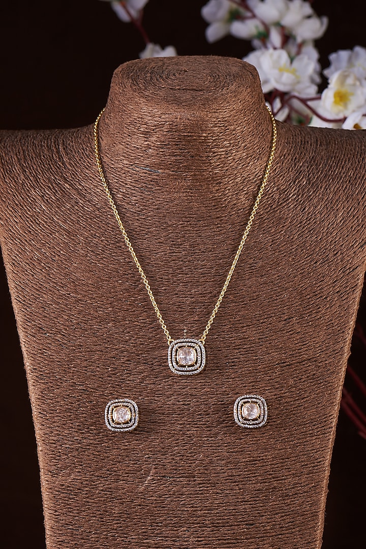 Gold Finish Moissanite Polki Necklace Set In Sterling Silver by Hunar at Pernia's Pop Up Shop